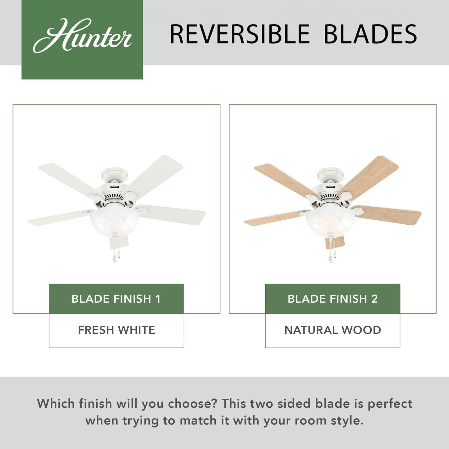 Hunter Fan 44 Inch Fresh White Indoor Ceiling fan with LED Light and Pull Chain for Bedroom, Living Room, Office, Basement, Kitchen, Dining Room