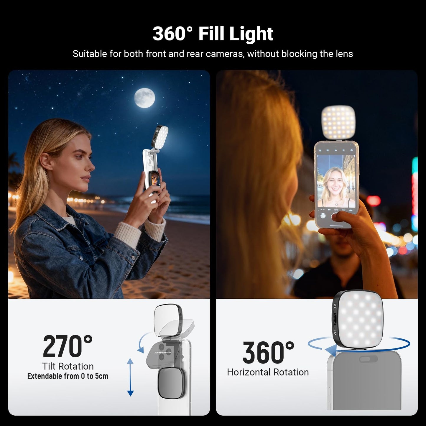 NEEWER Basics Magnetic Selfie Light Compatible with MagSafe iPhone, 2W CRI95+ Bi Color Swivel Small LED Phone Fill Lighting, 680lx/0.3m, Mirror