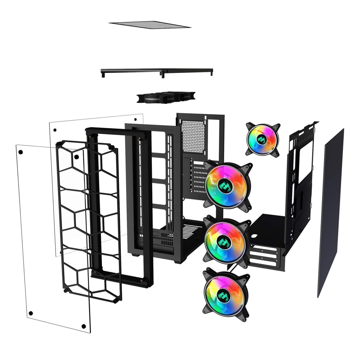 MUSETEX Mid Tower Case, ATX Case RGB LED Fans/Gaming Case PC Side Window Panel & 4 Dual Light Loop Fans Pre-Installed, Computer Case USB 3.0 Port,2 x