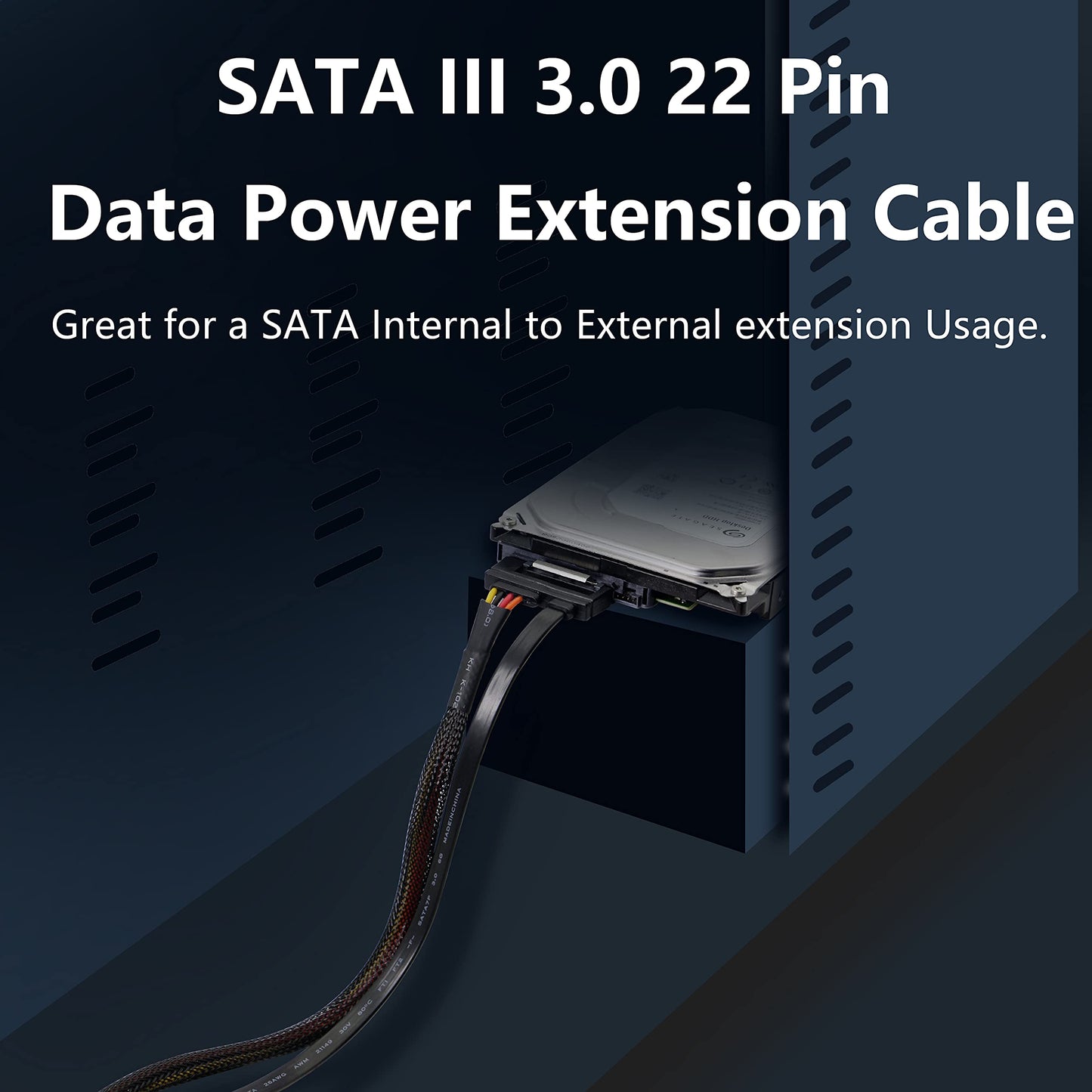 GELRHONR 22Pin SATA Power Extension Cable,22 Pin?7+15? Sata Male to Female Data and Power Combo Extension Cable with Locking Latch,for HDD,SSD,Optical