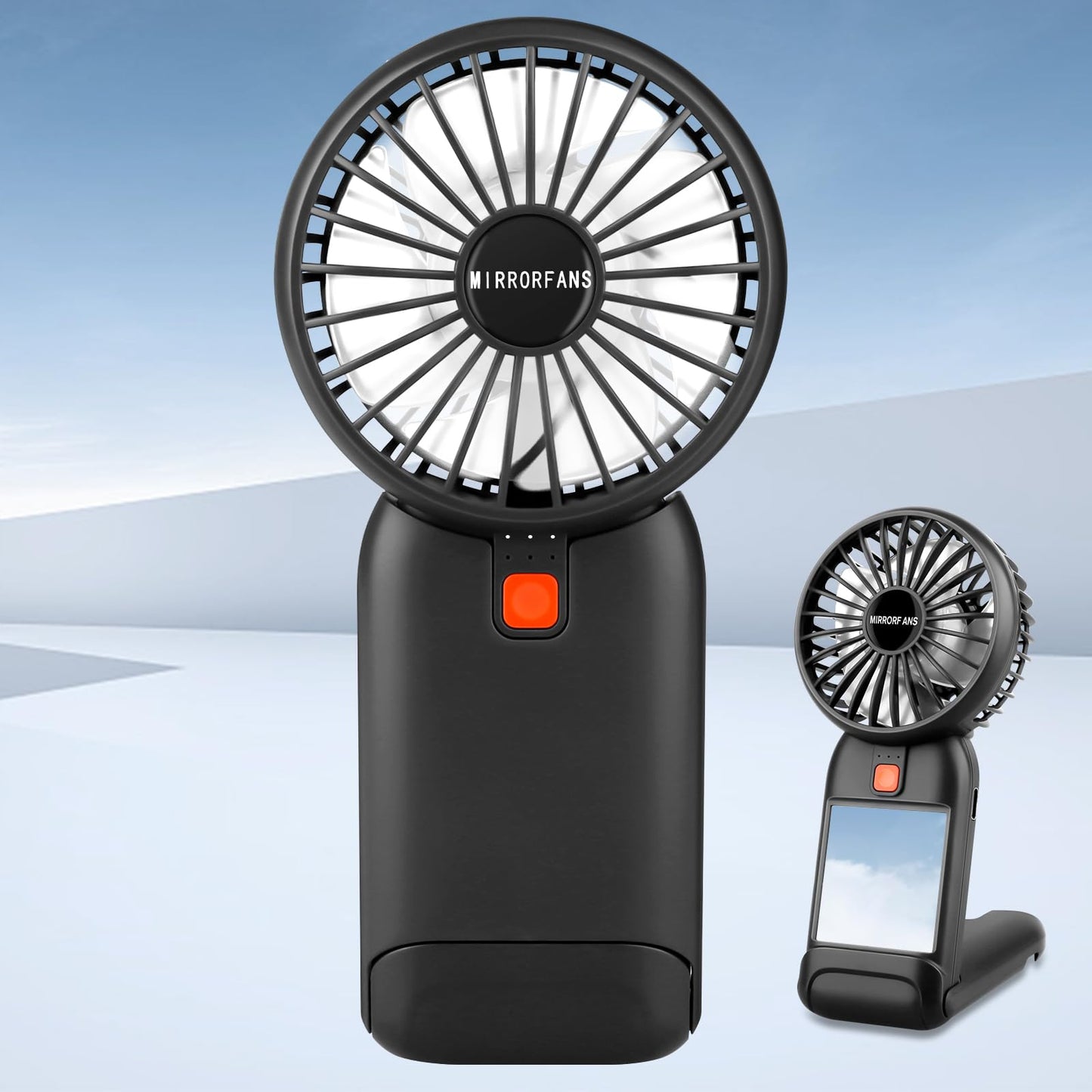 Breezefan Portable Handheld Fan, Mini Fan with Mirror, USB Rechargeable Desk Fan, 4 Speed Adjustable Battery Powered, Portable for Travel, Home