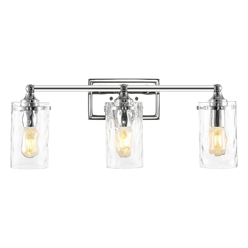 SAFAVIEH Lighting Collection Johari Chrome 3-Light Wall Sconce Light Fixture, Ideal for Bathroom, Entryway, Vanity Over Mirror, Foyer, Hallway, Living