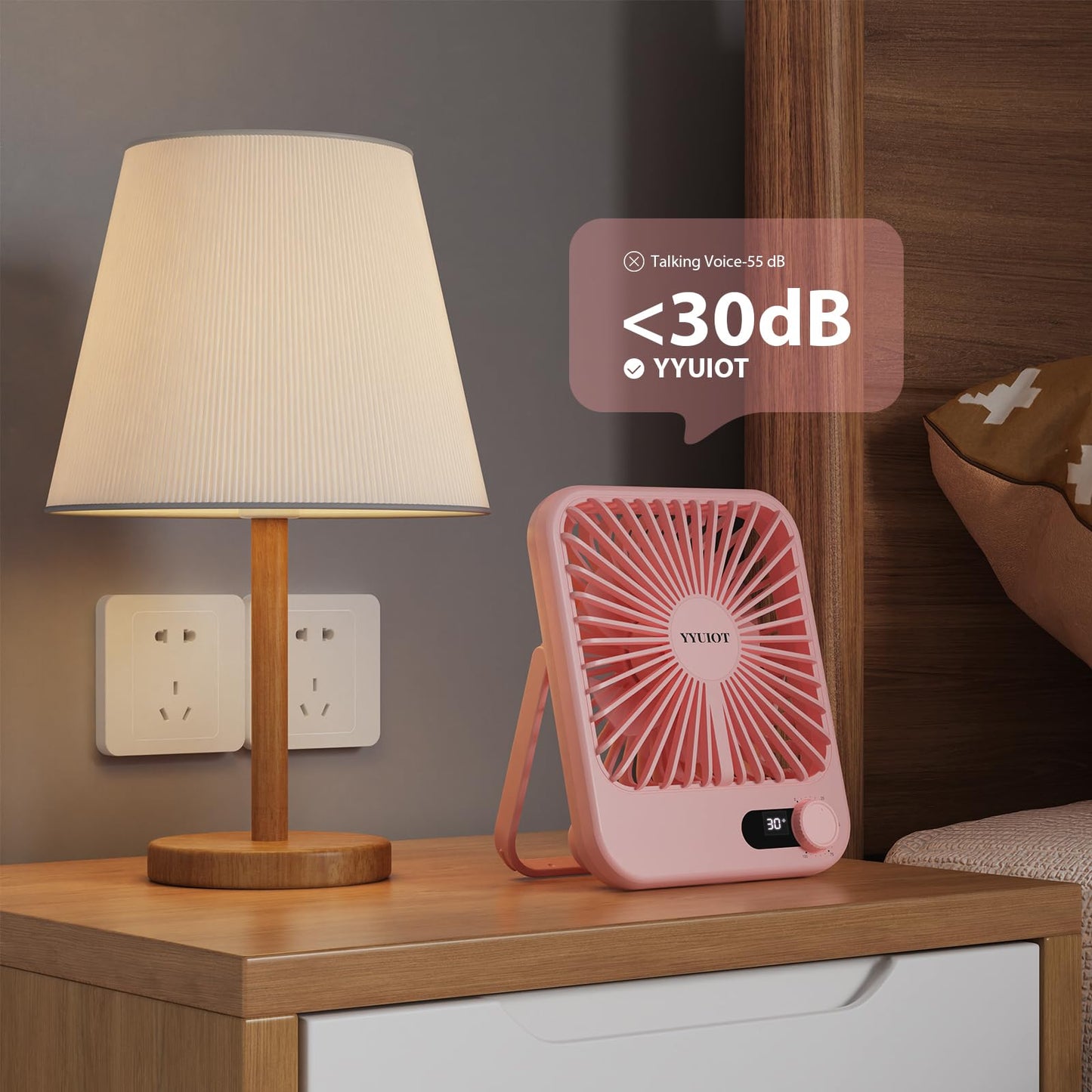 YYUIOT Desk Fan Battery Operated, USB Rechargeable Fan, 2400 mAh 180° Quiet Personal Fan With Power Display, 100 Speeds Adjustable Table Fan