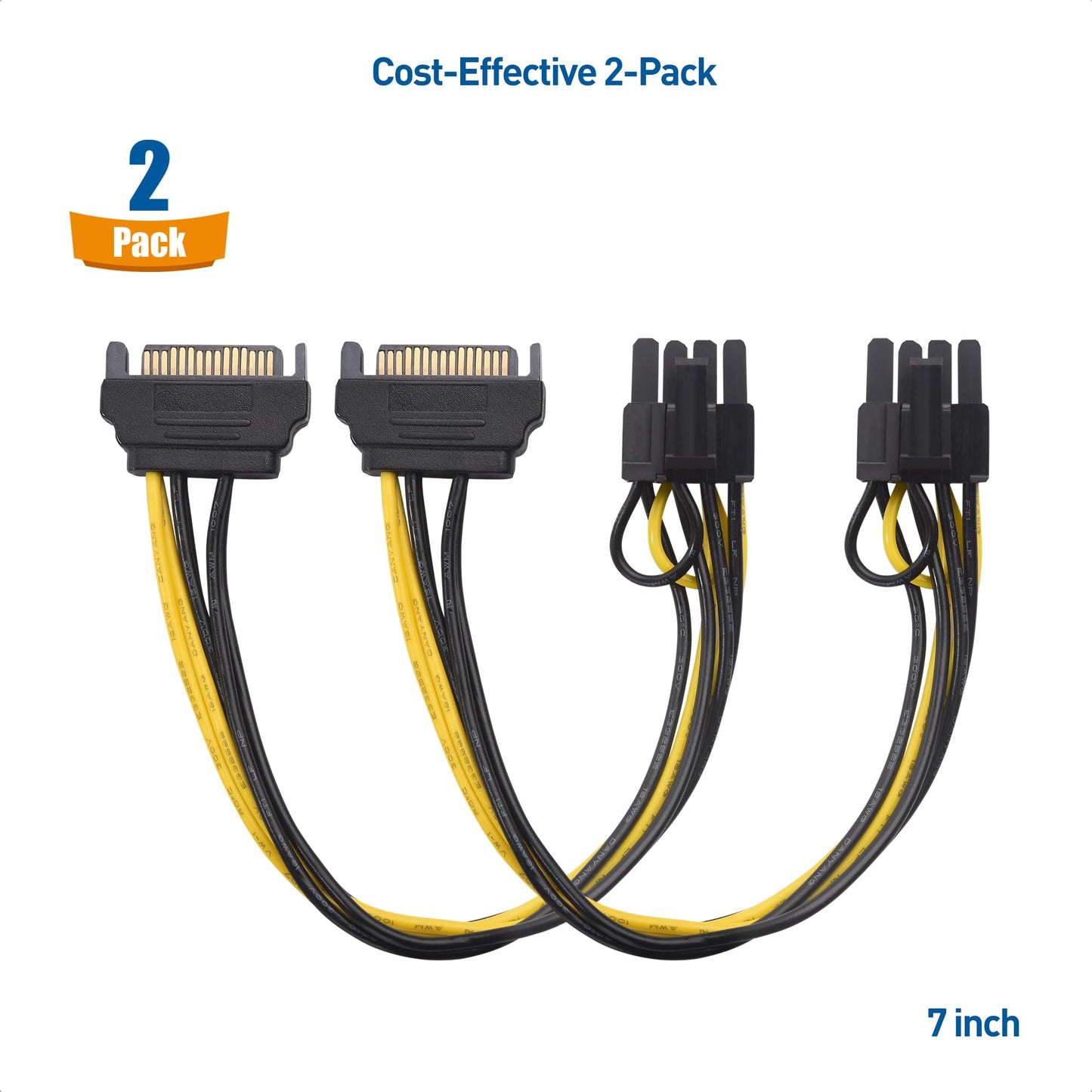 Cable Matters 2-Pack SATA to 6+2 Pin Power Cable - 7 Inches, SATA to 8Pin PCIe / 6Pin PCIe Power Cable