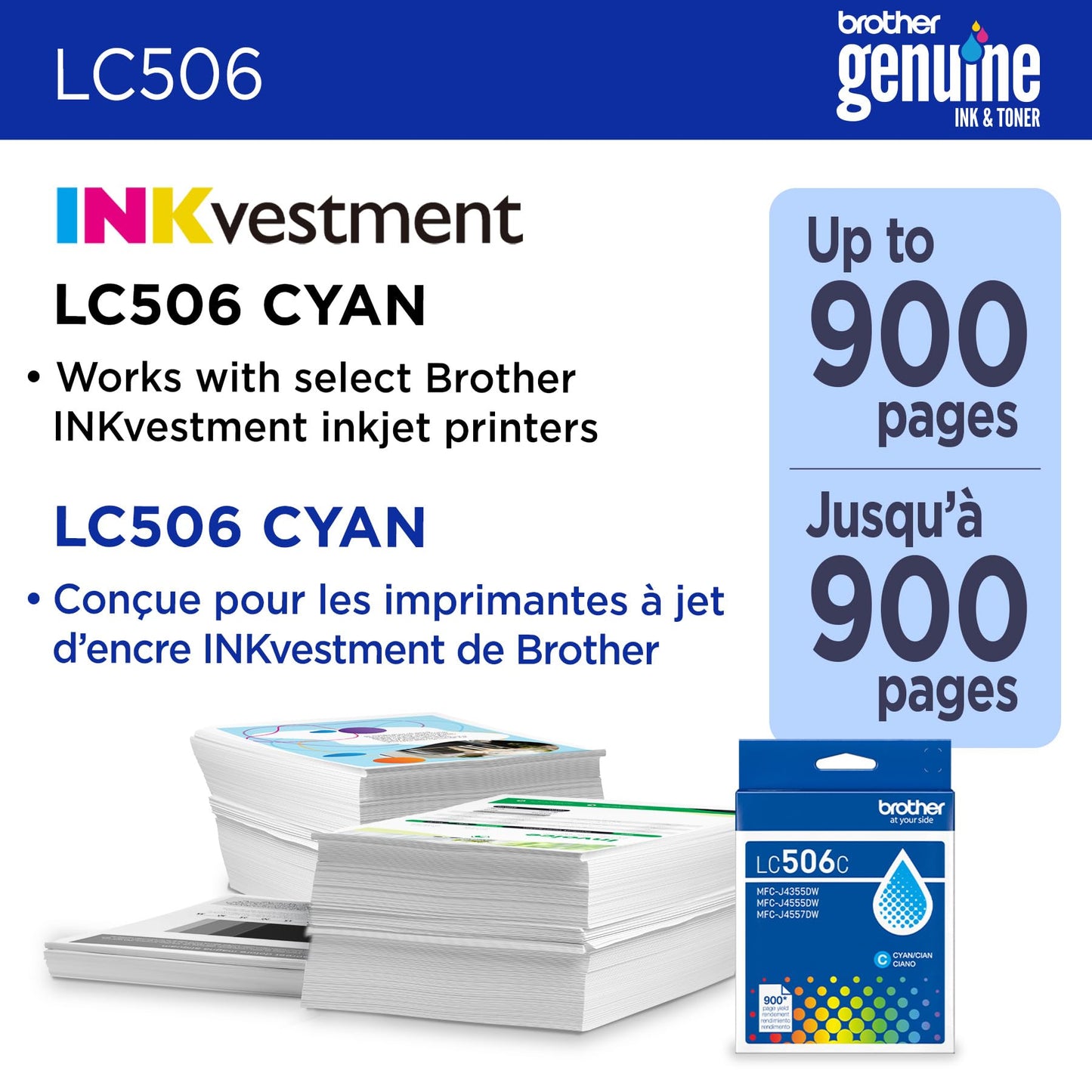 Brother Genuine LC506C Standard Yield Cyan Ink Cartridge (for use INKvestment 4355, 4555, and 4557 Printers)