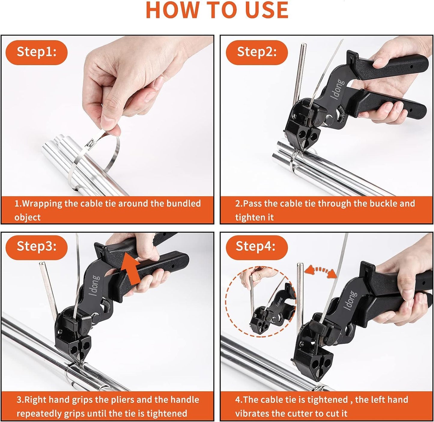 Idong Metal tie wrap Gun kit,Stainless Steel Cable Tie Gun and 100PCS 4.6 x 270mm Stainless Steel Cable Ties,Zip Tie Tool,Cable Tie Gun
