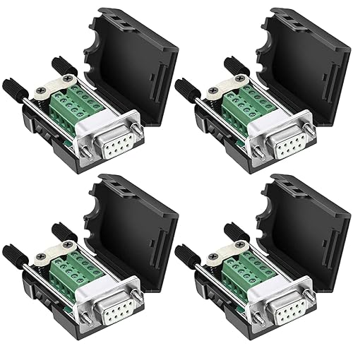 DaFuRui DB9 Female Connector?4Pack DB9 Breakout Connector Solderless RS232 D-SUB DB 9 Female Screw Terminal Block with Case Long Bolts Tail Pipe