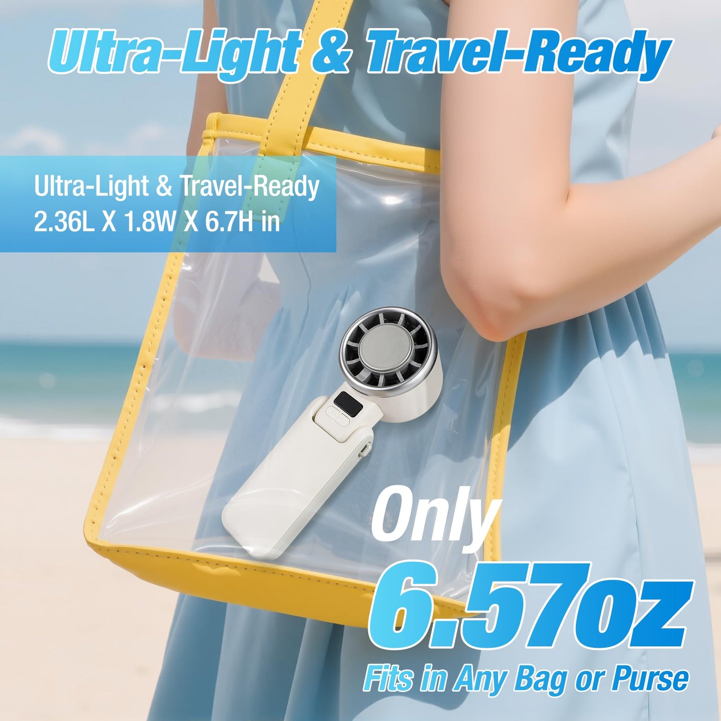 Portable Ice Cooling Handheld Turbo Fan, 100 Speeds, 4000mAh, Speed Display