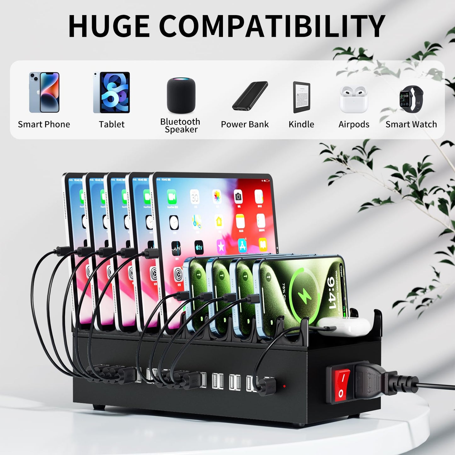 300W USB Charging Station, 22-Port Desktop Fast Charger Station for Multiple Devices, Organizer Charging Dock with Intelligent Protection for iPhone