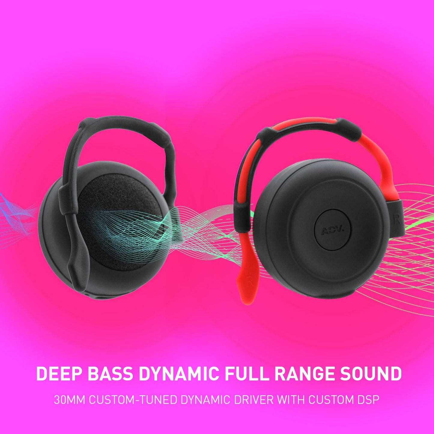 ADV. Over Ear Wireless Headphones - Spider On-Ear Bluetooth Headphone with Mic, 30mm Driver, HiFi Sound, Secure Fit, Game/Music Mode, Low Latency