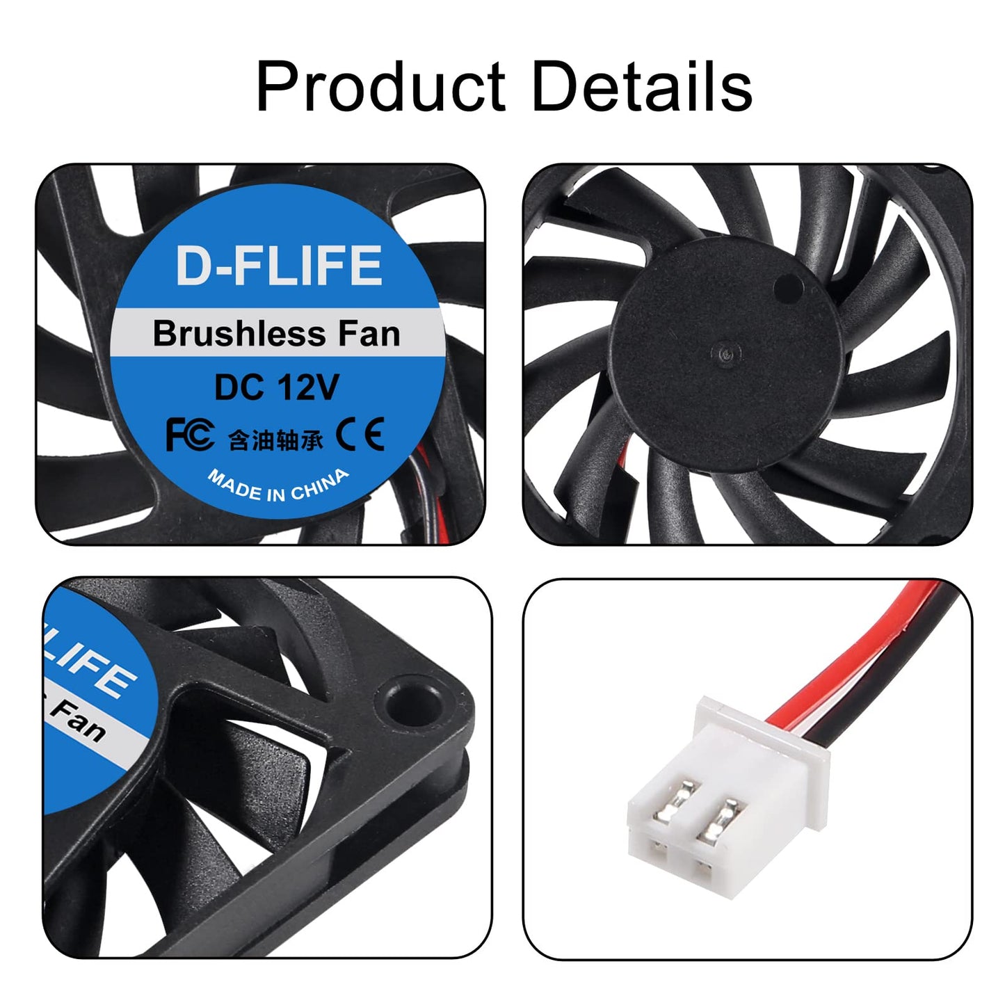 D-FLIFE 4pcs 60mm x 60mm x 10mm 6010 12V Brushless DC Cooling Fan 2pin for DIY 3D Printer Extruder Humidifier (12V)