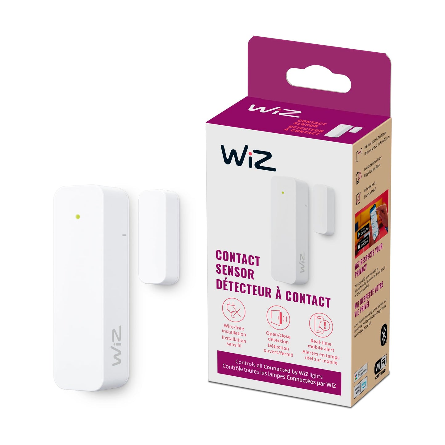 WiZ Connected Contact Sensor 1-Pack - Home Monitoring, Home Automation, Real-Time Alerts, Light Alarms, Easy Setup