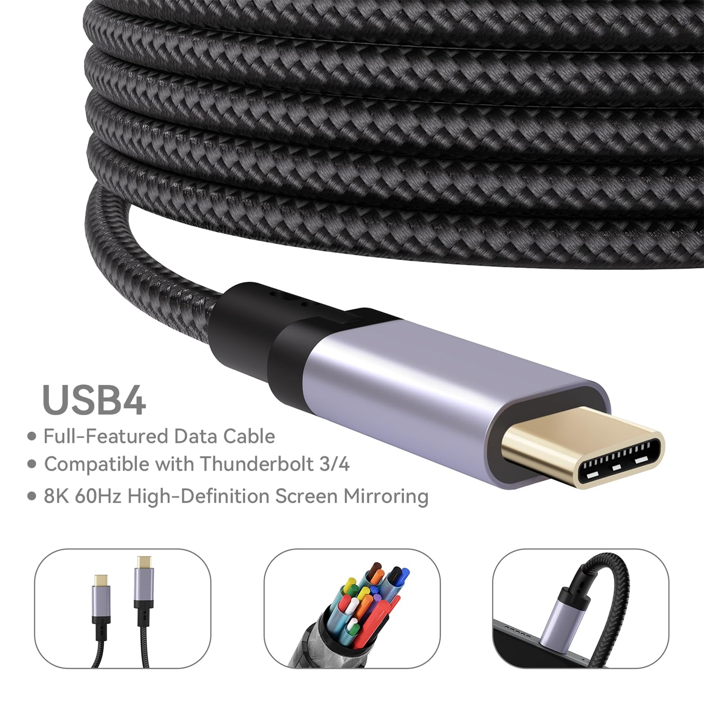 Henrety USB C Cable, USB4 Cable 240W Fast Charging, 40Gbps Data Transfer, 8K Video, Thunderbolt 4/3 Compatible, USB-C for iPhone 16, iPad, MacBook