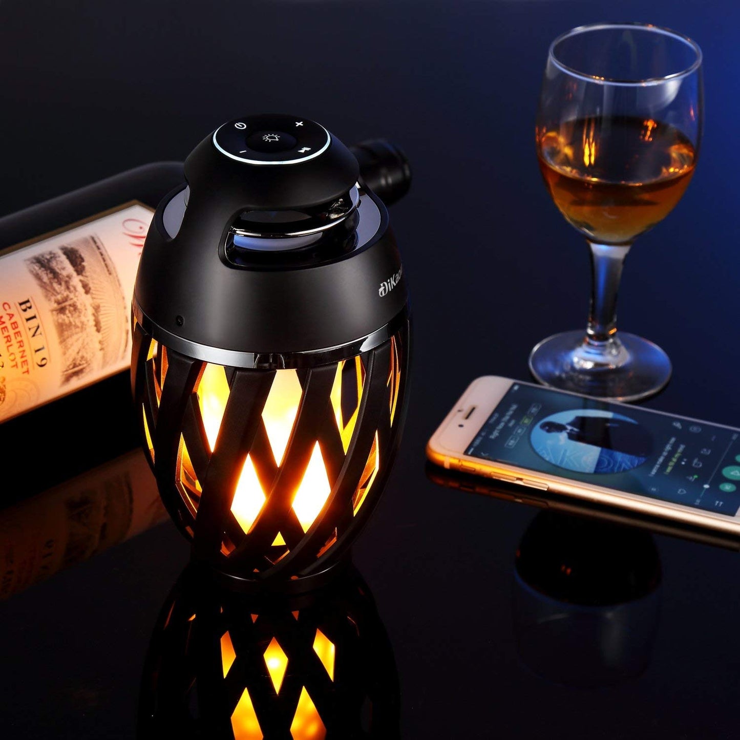 DiKaou Led Flame Table lamp, Torch Atmosphere Bluetooth Speakers&Outdoor Portable Stereo Speaker with HD Audio and Enhanced Bass,LED flickers Warm
