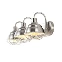 JONATHAN Y 24.5" Nickel 3-Light Industrial Farmhouse Vanity Light for Bathroom Mirror, Rustic Metal Wall Sconce Fixture, Iron Caged Shade, LED Bulbs