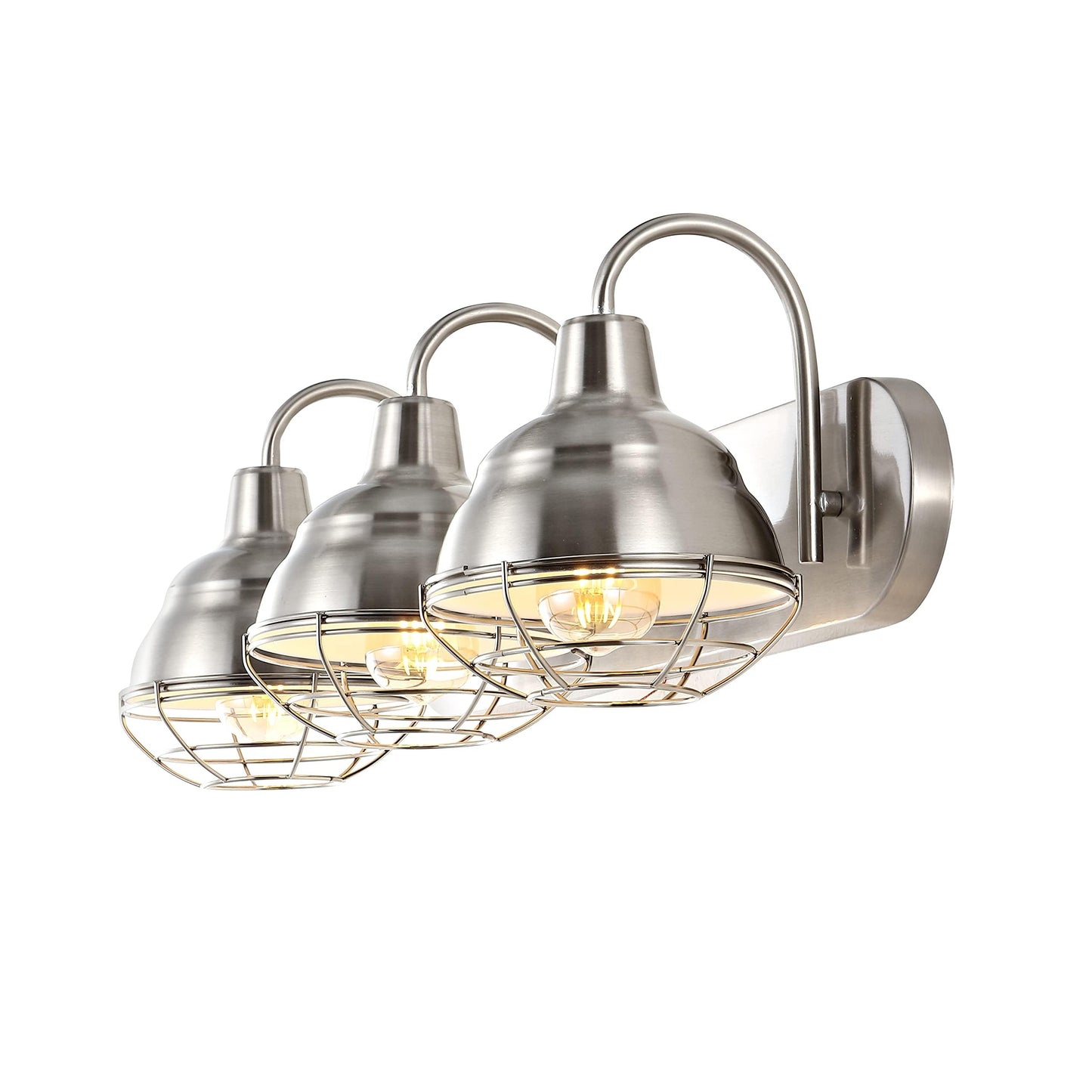 JONATHAN Y 24.5" Nickel 3-Light Industrial Farmhouse Vanity Light for Bathroom Mirror, Rustic Metal Wall Sconce Fixture, Iron Caged Shade, LED Bulbs