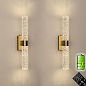 Cordless Rechargeable Crystal Wall Sconces Battery Operated Set of 2 | Brushed Gold Crystal Wall Lights Battery Sconces Wall Decor Picture Light
