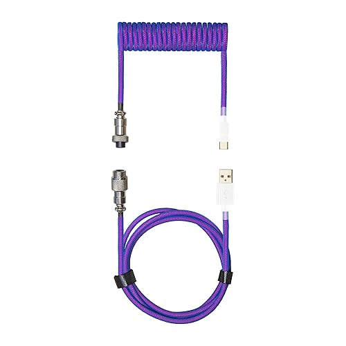 Cooler Master Coiled Cable Thunderstorm Blue-Purple with Detachable Metal Aviator Connector, Flexible Reinforced-Braided Nylon Cable, USB-A to USB