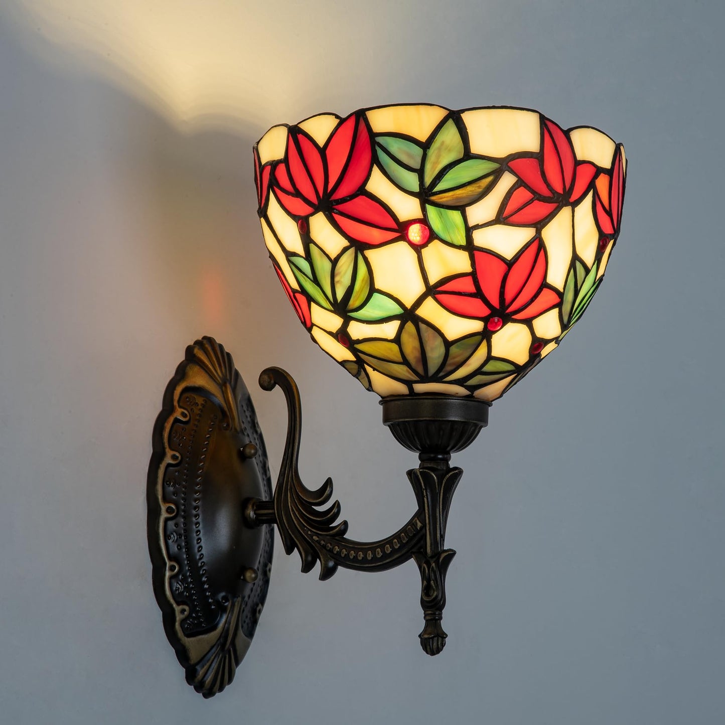 Msrzuds Tiffany Stained Glass Wall Sconce Lamp 8" Maple Leaf Floral Shade Decoration Wall Mount Light for Living Hallway Corridor Stairs Housewarming