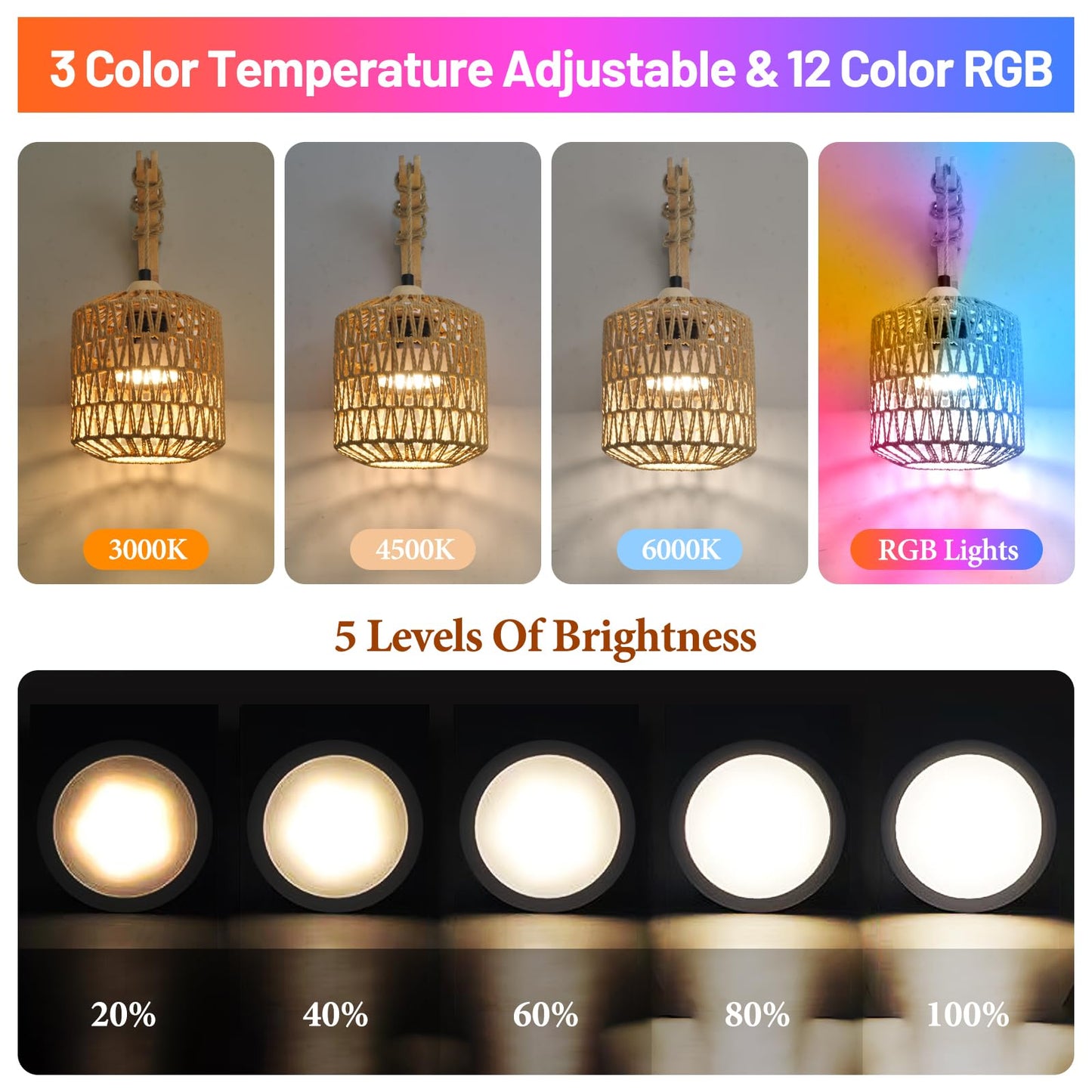 NOVCAND Boho Battery Operated Wall Sconce Set of Two, Rattan Cordless Wall Lamp with Remote,Wireless Sconces Set of 2 for Bedroom,Living Room,Entryway