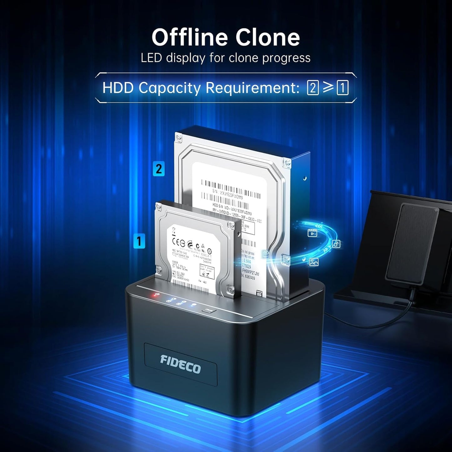 FIDECO External Hard Drive Docking Station, Hard Drive Dock for 2.5 and 3.5 inch SATA HDD SSD, HDD Docking Station with Dual Bay, USB 3.0 Hard Drive