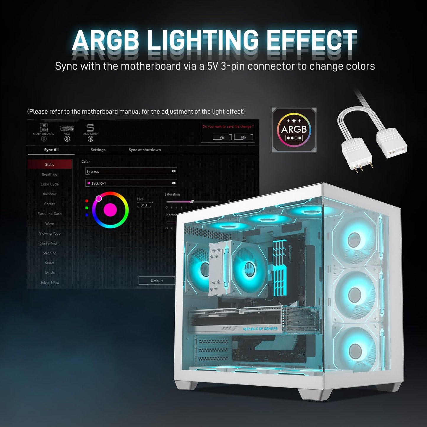 DARKROCK F120 3in1 120mm Infinite Mirror Design Case Fans with 20 Ports Contoller Hub, 24 LED Lights PWM Control & ARGB Effect, Hydraulic HDB Bearing