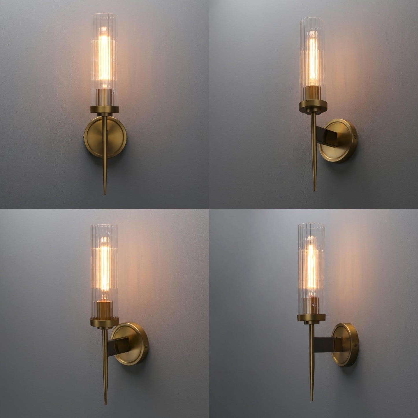 Phansthy Bathroom Vanity Light Antique Brass 1-Light Wall Sconce with 2.8 Inches Diameter Cylinder Ribbed Clear Glass Canopy (One-Light)