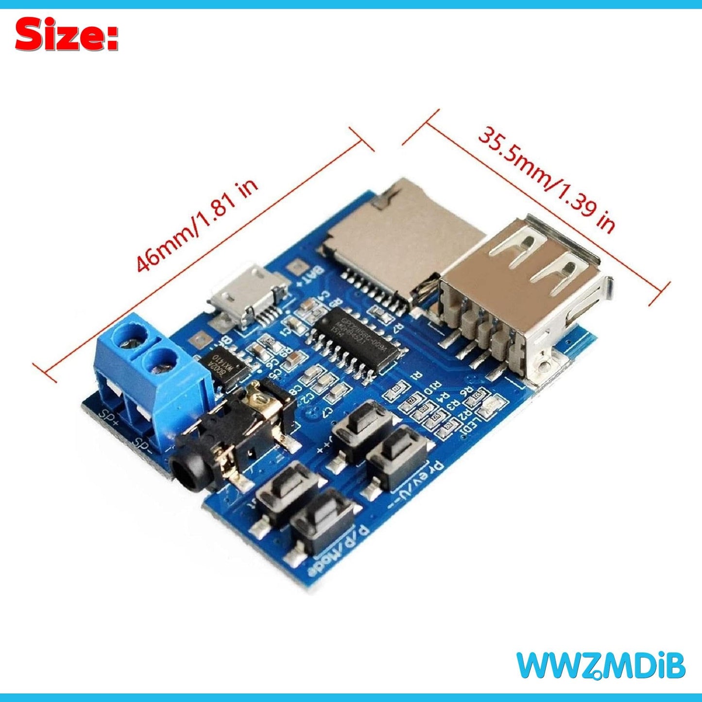 WWZMDiB 2Pcs MP3 Lossless Decoders Module with TF Card Micro USB 5V Power Supply Audio Amplifier