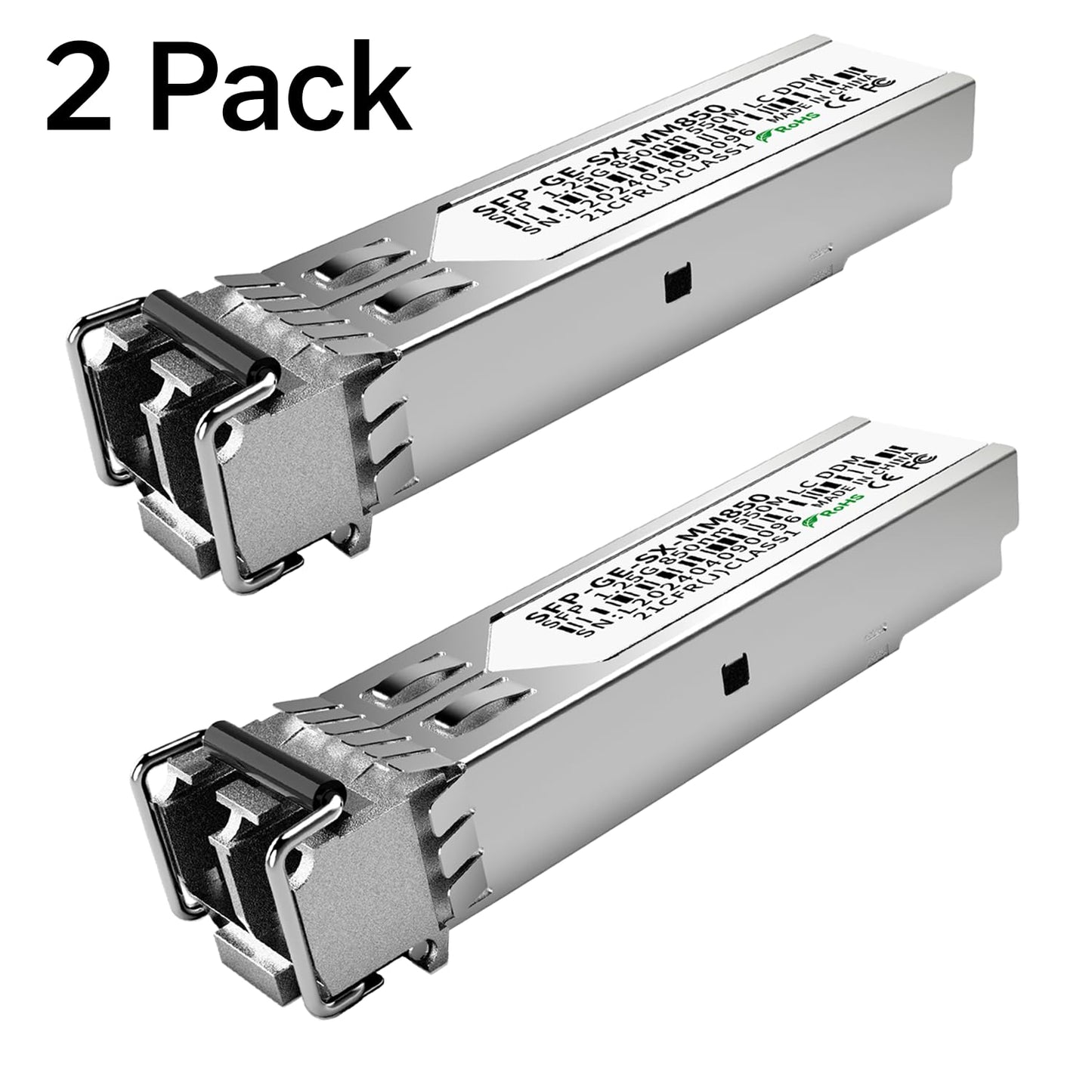 2Pack 1.25G SFP Module 1000Base-SX Multimode LC Transceiver, 850nm MMF, 550m Range - Compatible with Cisco SFP-GE-S, Meraki MA-SFP-1GB-SX, Ubiquiti