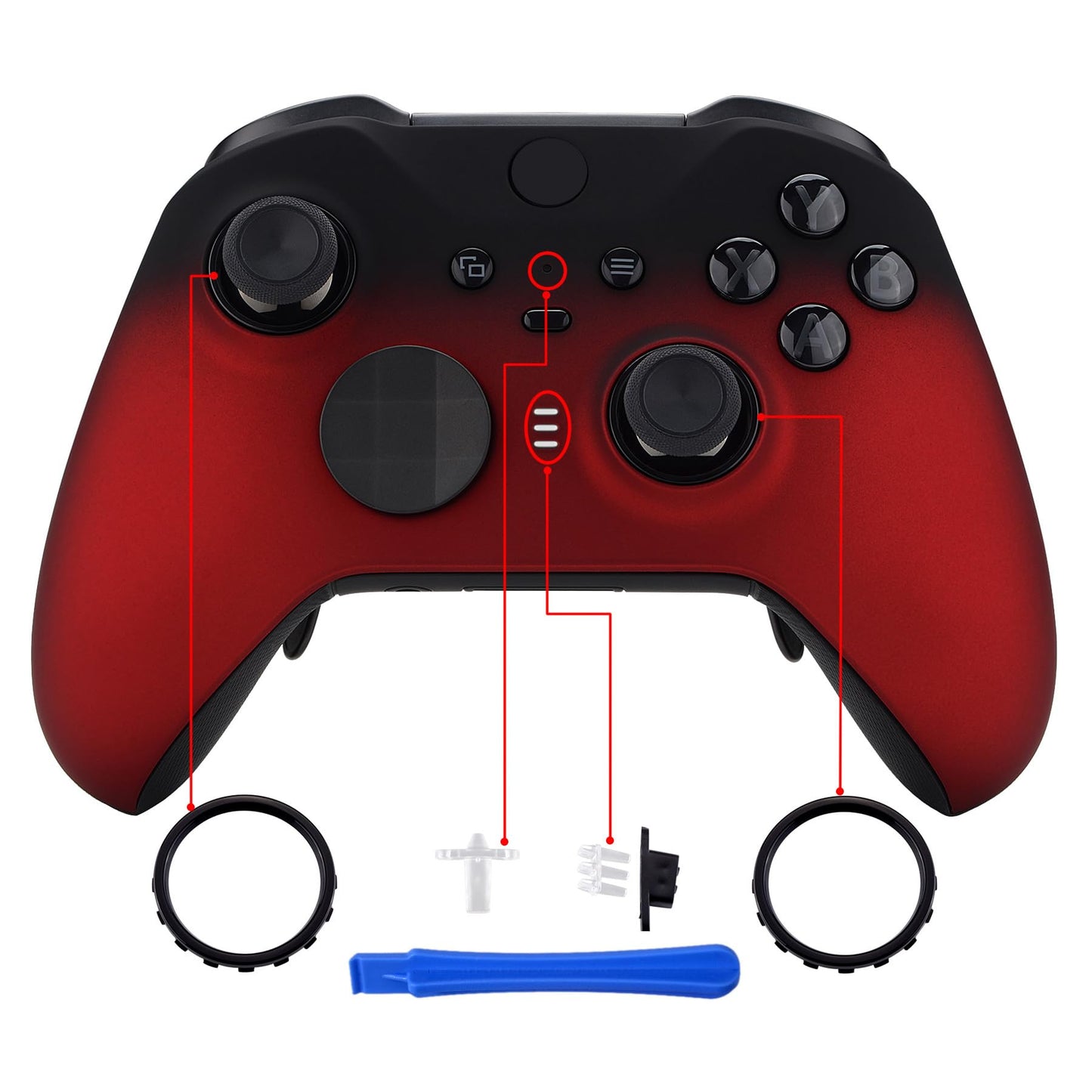 eXtremeRate Shadow Scarlet Red Soft Touch Grip Faceplate for Xbox One Elite Series 2, Front Housing Shell Cover Replacement Kit for Xbox Elite 2 Core