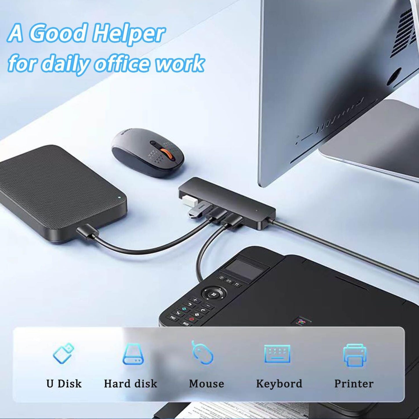USB Hub, VIENON 4-Port USB 3.0 Hub USB Splitter USB Expander for Laptop, Xbox, PS4/5, Flash Drive, HDD, Console, Printer, Camera,Keyborad, Mouse-3.3ft