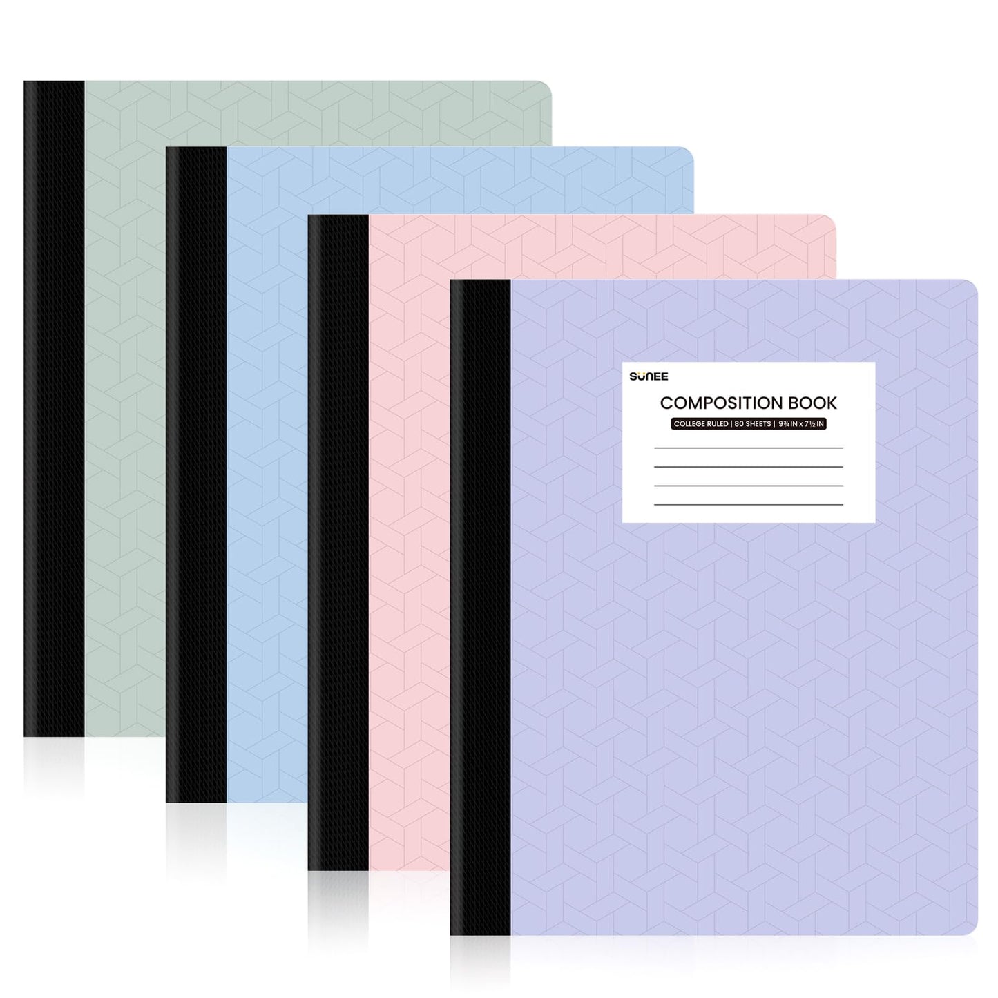 SUNEE Composition Notebooks - College Ruled Paper, 4 Pack Composition Book, 9 3/4" x 7 1/2", 80 Sheets/160 Pages, Assorted Colors, School, College