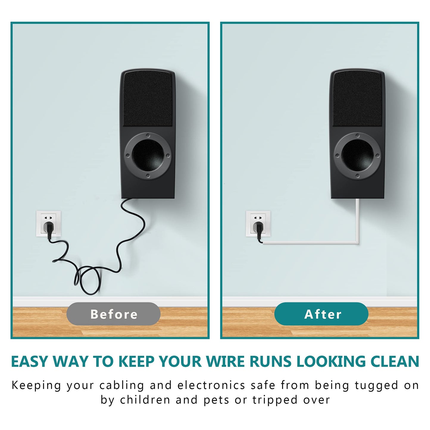 One Cord Cover Wall 153in(9X L17in), Mini Wire Hider, Self-Adhesive Wire Cover for Hiding Speaker Wire, Baby Monitor Cord - Paintable Wire Channel for