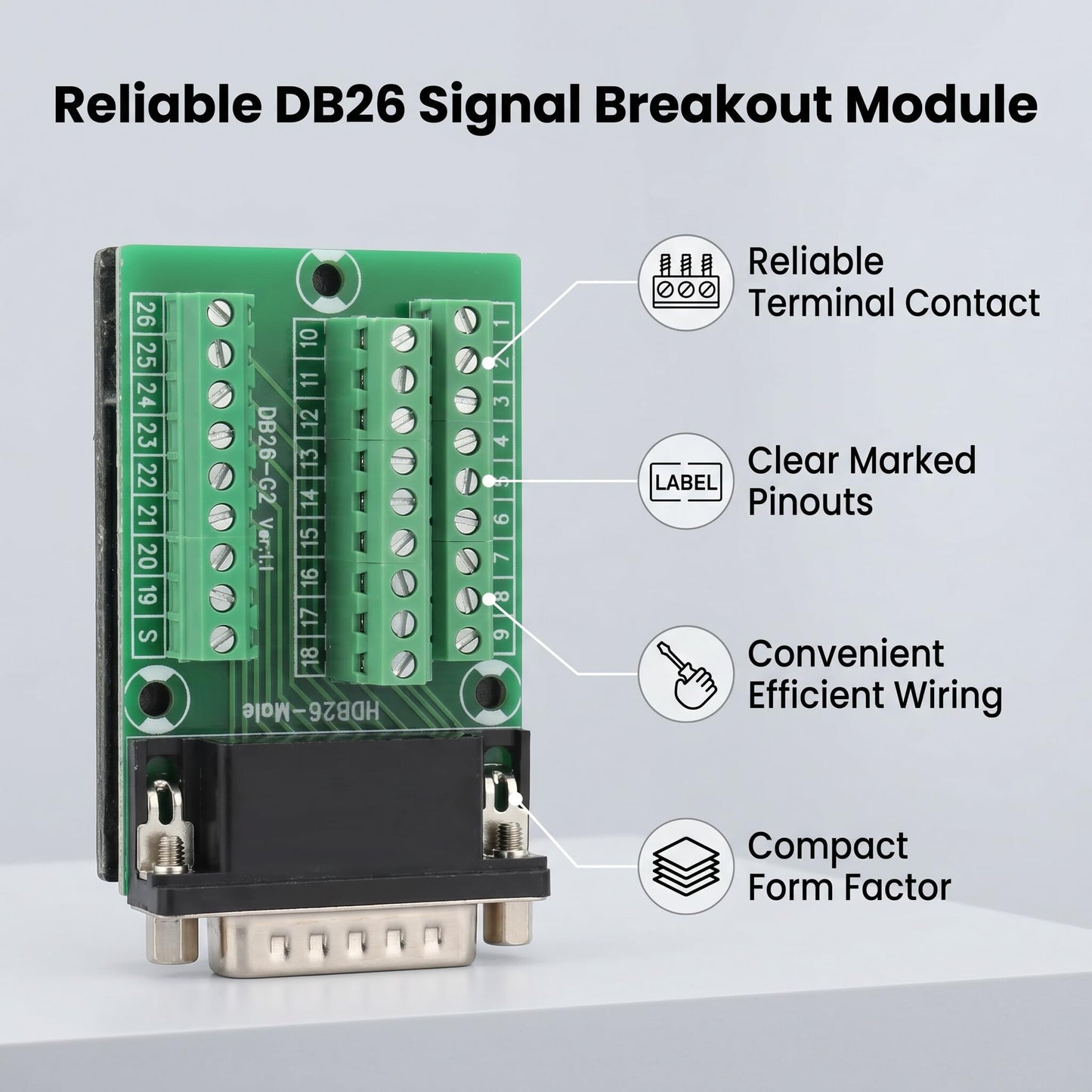26 Pin DB26 D-SUB Male Adapter to PCB Terminal Module Board Connector with Insulating Mat