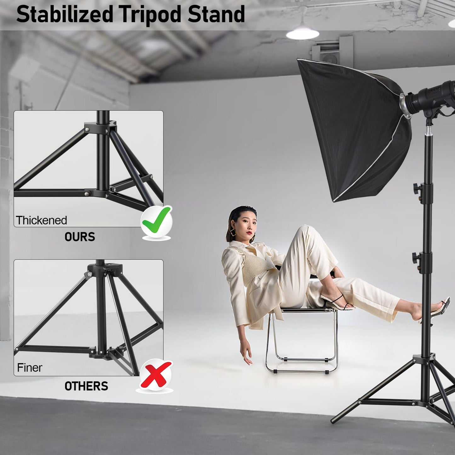 Photography Light Stand, 110"/9.2ft/280cm Portable Reverse Folding Tripod with Travel Bag Aluminum Heavy Duty