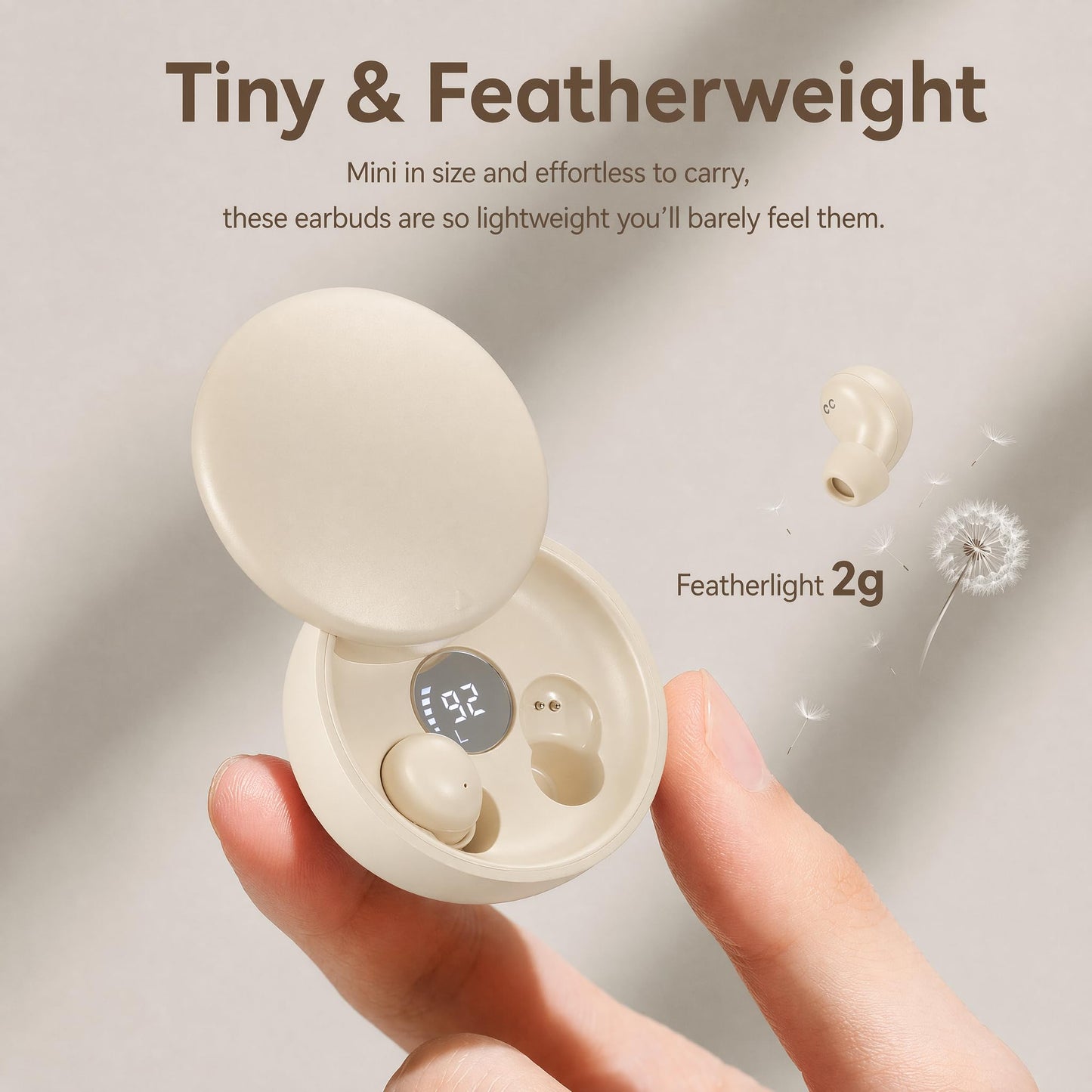 Honcas Mini Invisible Bluetooth Earbuds, Wireless for Small Ears (Beige)