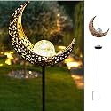 HDNICEZM Solar Garden Light Outdoor Decorative, Moon Decor Crackle Glass Globe Garden Stake Metal Lights?Waterproof Warm White LED for Pathway, Lawn