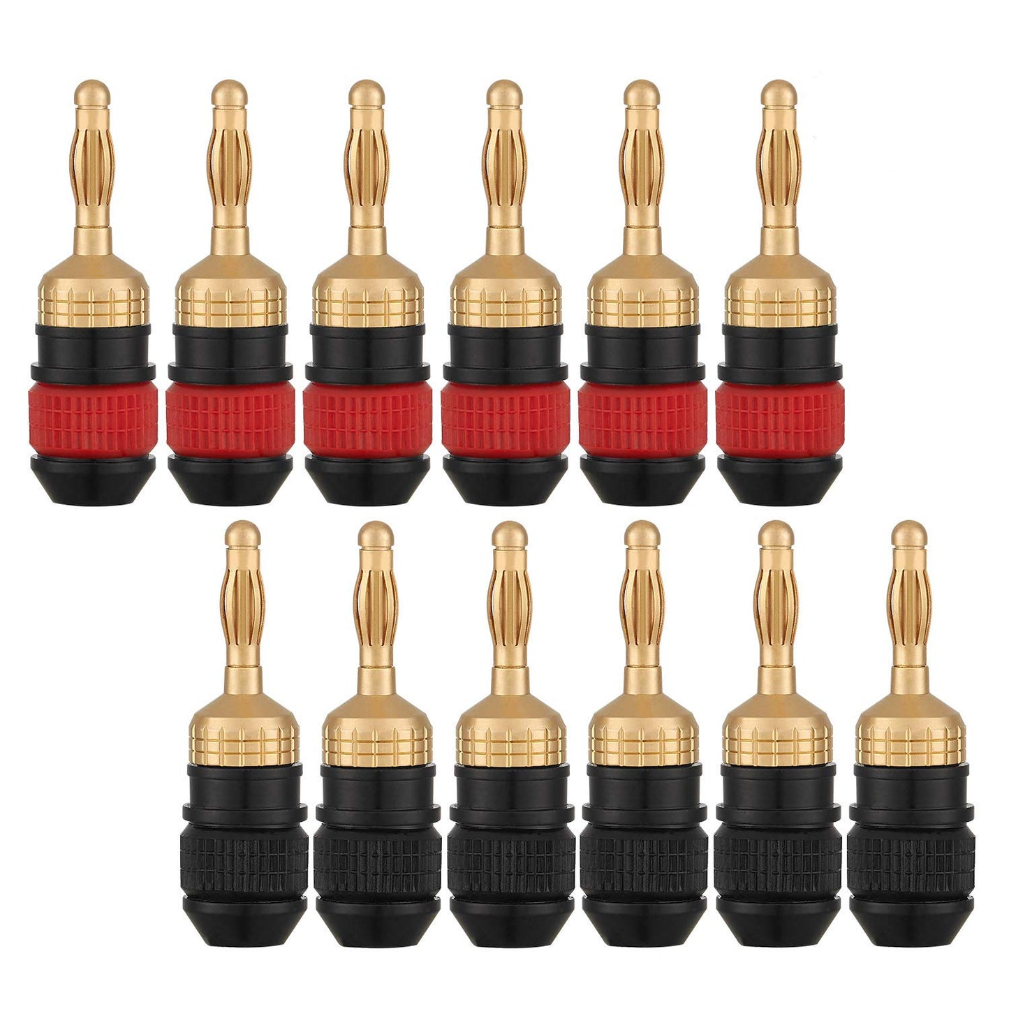 WGGE WG-008 24K Gold Safety Connector Banana Plugs (6 Pairs (12 Plugs))
