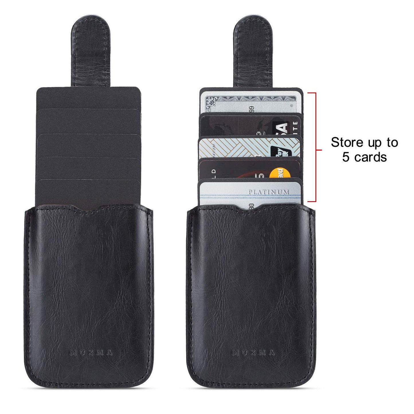 MUMUGUO Card Holder for Back of Phone,Pu Leather RFID Blocking 5 Pull Credit Card Cash Cell Phone Wallet Pocket Stick on Back iPhone