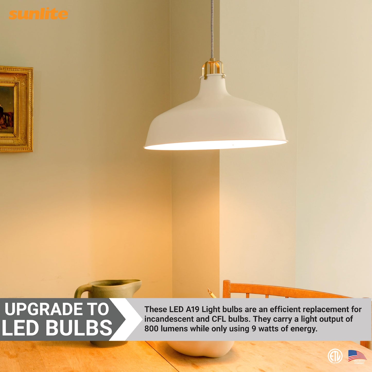 Sunlite 41816-SU LED A19 Light Bulbs, 9 Watts (60W Equivalent), 800 Lumens, Medium Base (E26), Non-Dimmable, Frost, ETL Listed, 2700K Warm White, 18
