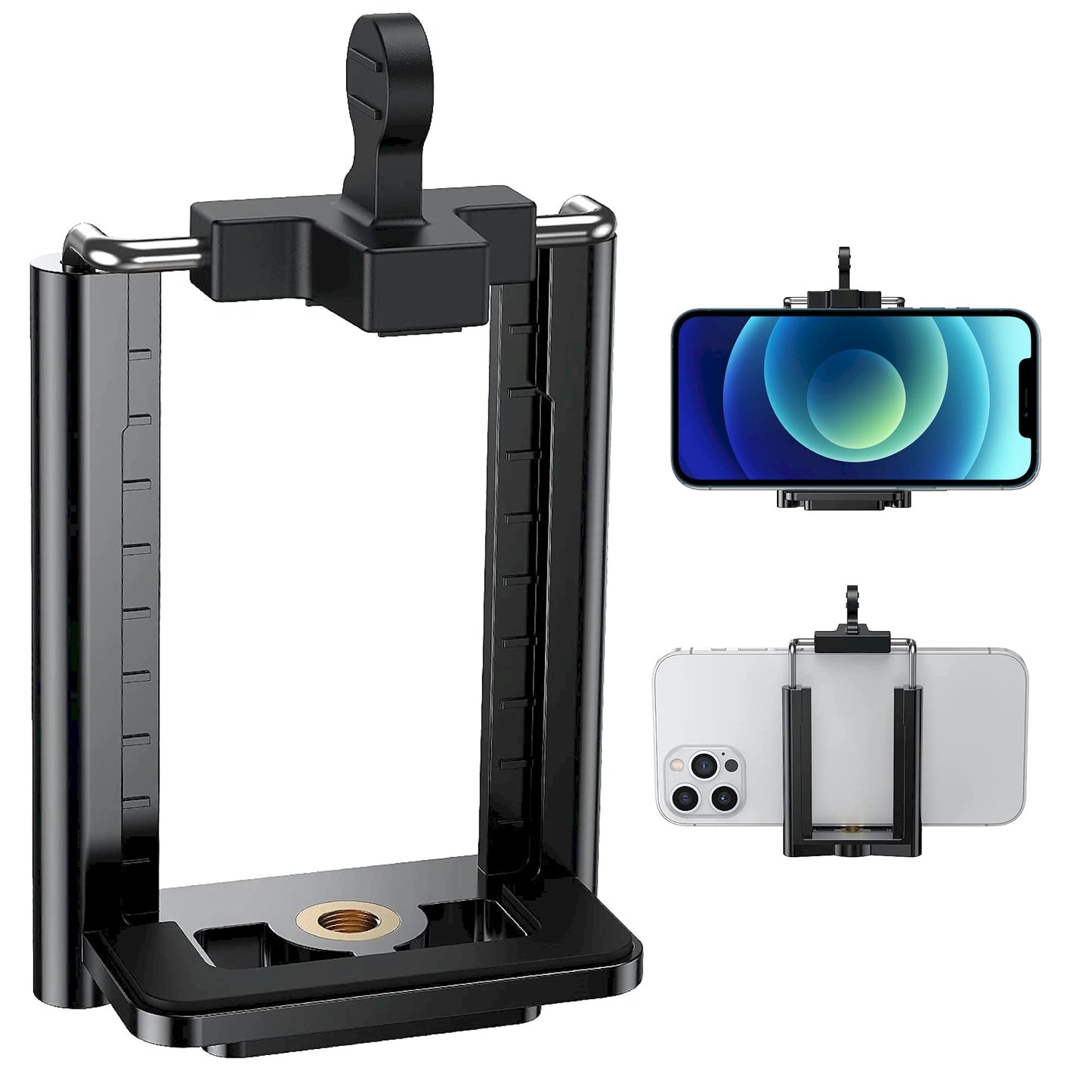 DaVoice Tripod Phone Mount 1/4" Screw Adapter, Compatible with iPhone Samsung and Cell Phones, Adjustable Smartphone Holder Attachment Clip for Tripod