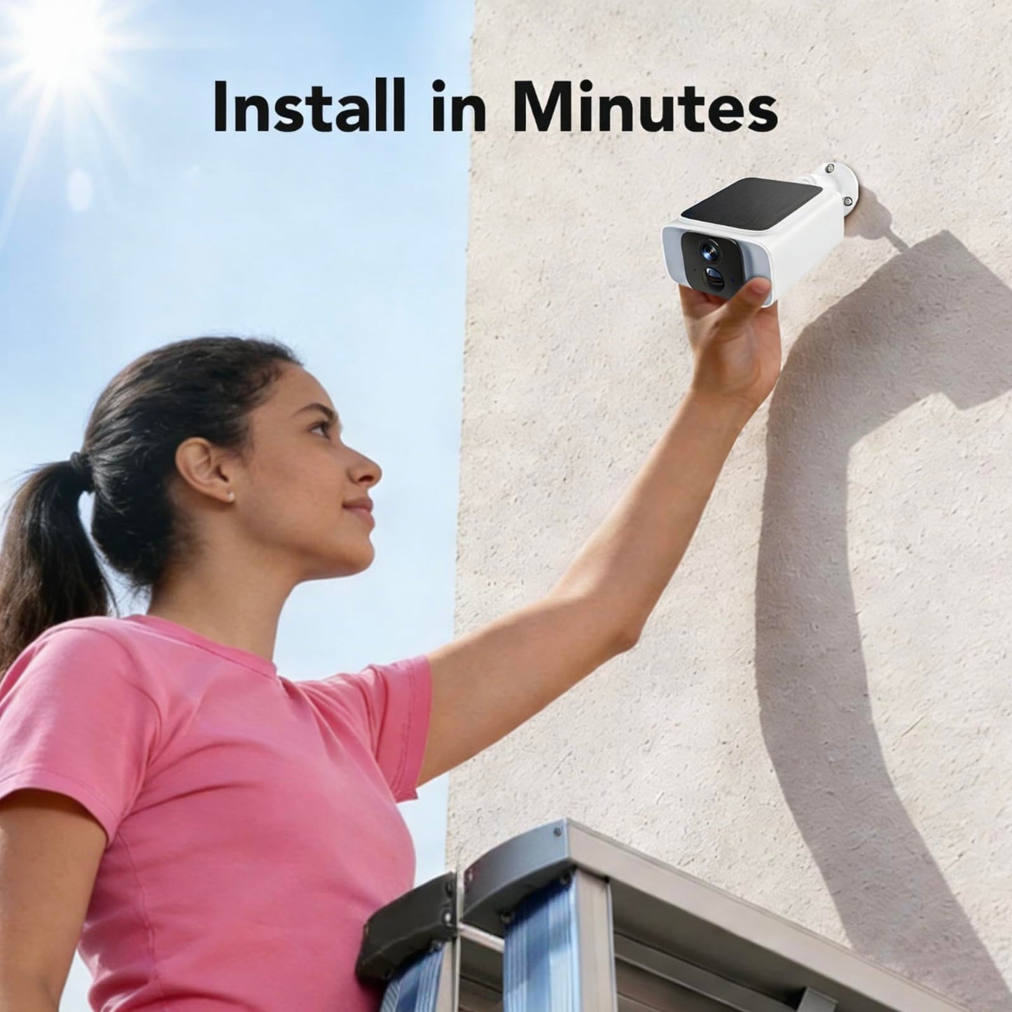 GNCC Solar Security Camera Outdoor, 2.4 & 5GHz WiFi Outdoor Security Camera 4MP Solar Powered WiFi Camera with Color Night Vision, Spotlight, PIR