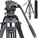BV12T Professional Heavy Duty Video Tripod System, Aluminum Twin Tube and 360 Degree Fluid Head, Max Load 26.5 LB for DSLR Camera Camcorder