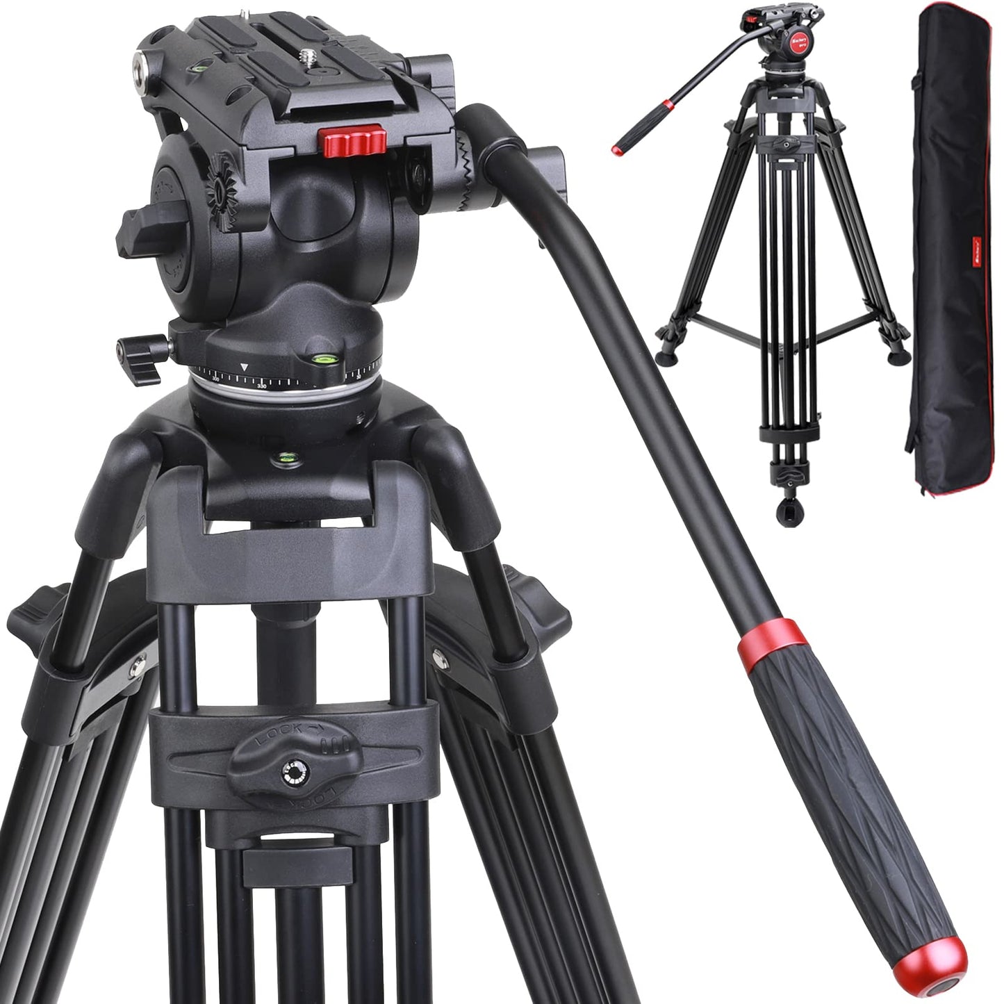 BV12T Professional Heavy Duty Video Tripod System, Aluminum Twin Tube and 360 Degree Fluid Head, Max Load 26.5 LB for DSLR Camera Camcorder