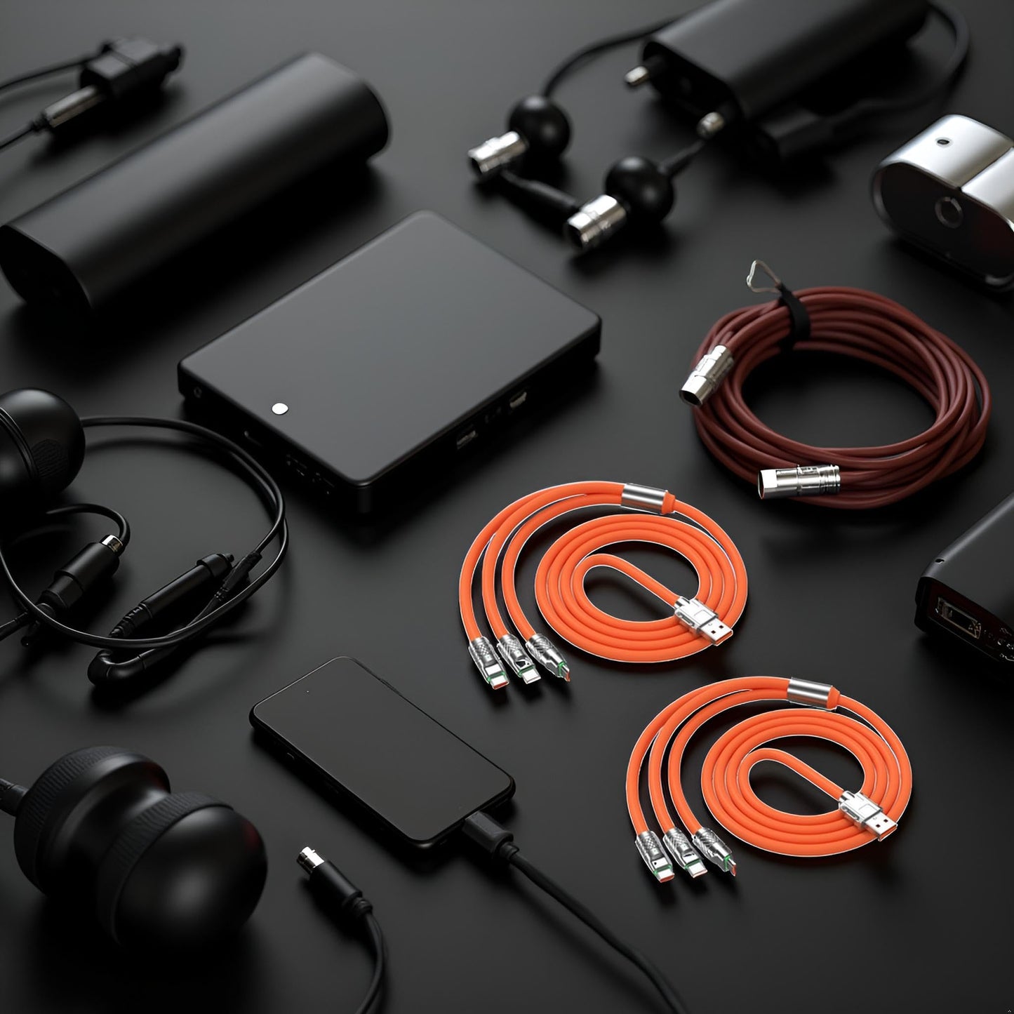Calsgkspray 2Pcs Orange 3 in 1 Multi USB Cable 100W Multi Charger Cable Fast Charging Cable to Various Mobile Phones with Type-C/Android/Charging