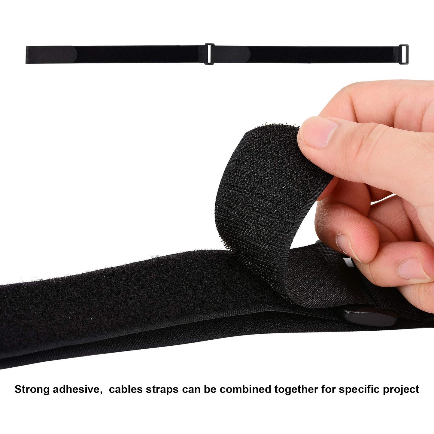 1.5 x 24 Inch Hook and Loop Cable Tie, 12 Pack Heavy Duty Adjustable Fastening Adhesive Cinch Strap with Plastic D-ring Buckle, Multi-Purpose Reusable