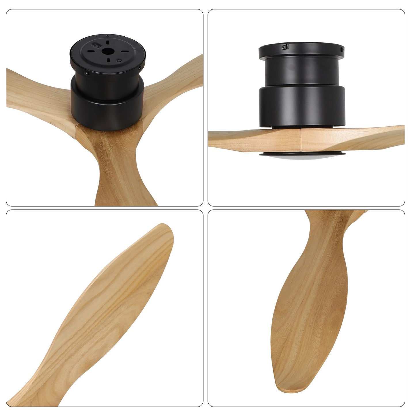 revoici 52" Ceiling Fan, Solid Natural Wood Low Profile Flush Mount