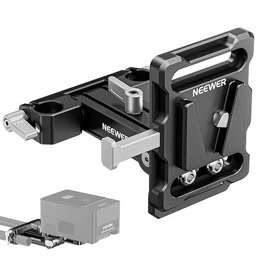 Neewer Mini V Mount Battery Plate with 15mm LWS Rod Clamps, 180° Tilt Foldable L Shaped V Lock Battery Plate with Quick Release Button, Compatible