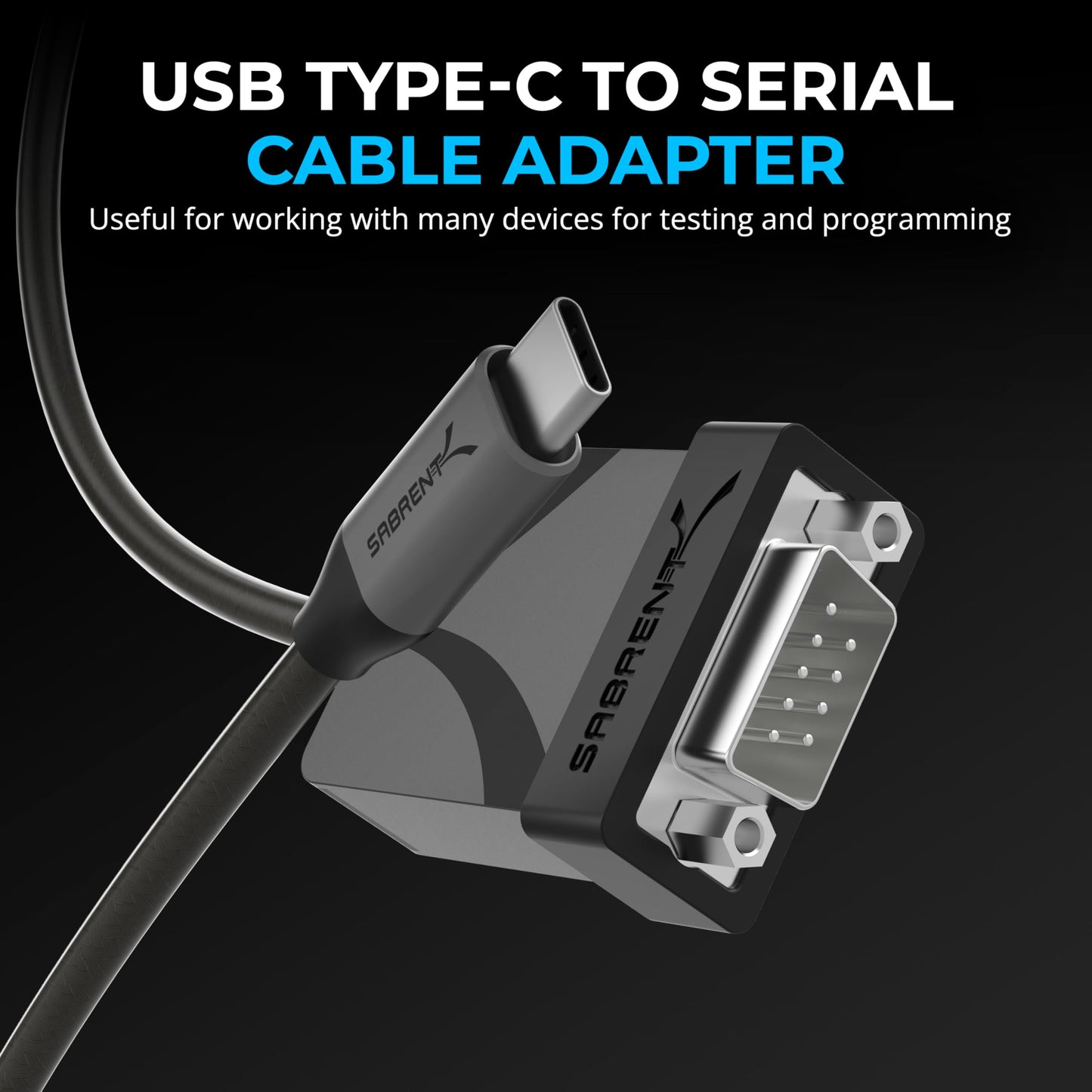 SABRENT USB-C to DB9 Serial RS-232 Adapter Cable 3FT, Prolific PL2303GS Chipset, USB 2.0, 1bps-12Mbps Baud Rate, for POS Terminals, Modems, GPS