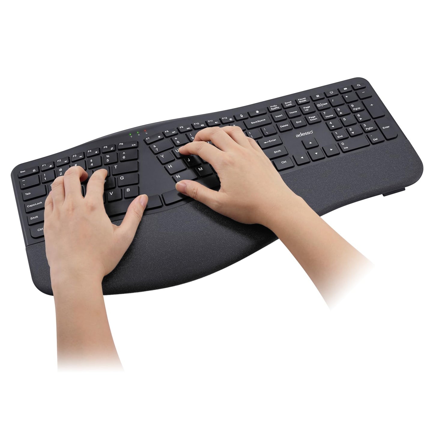 Adesso WKB-7500CB Wireless Ergonomic Keyboard and Mouse Combo with Copilot AI Hotkey Scissor Switch Keys Split Keyframe Design Adjustable DPI Optical